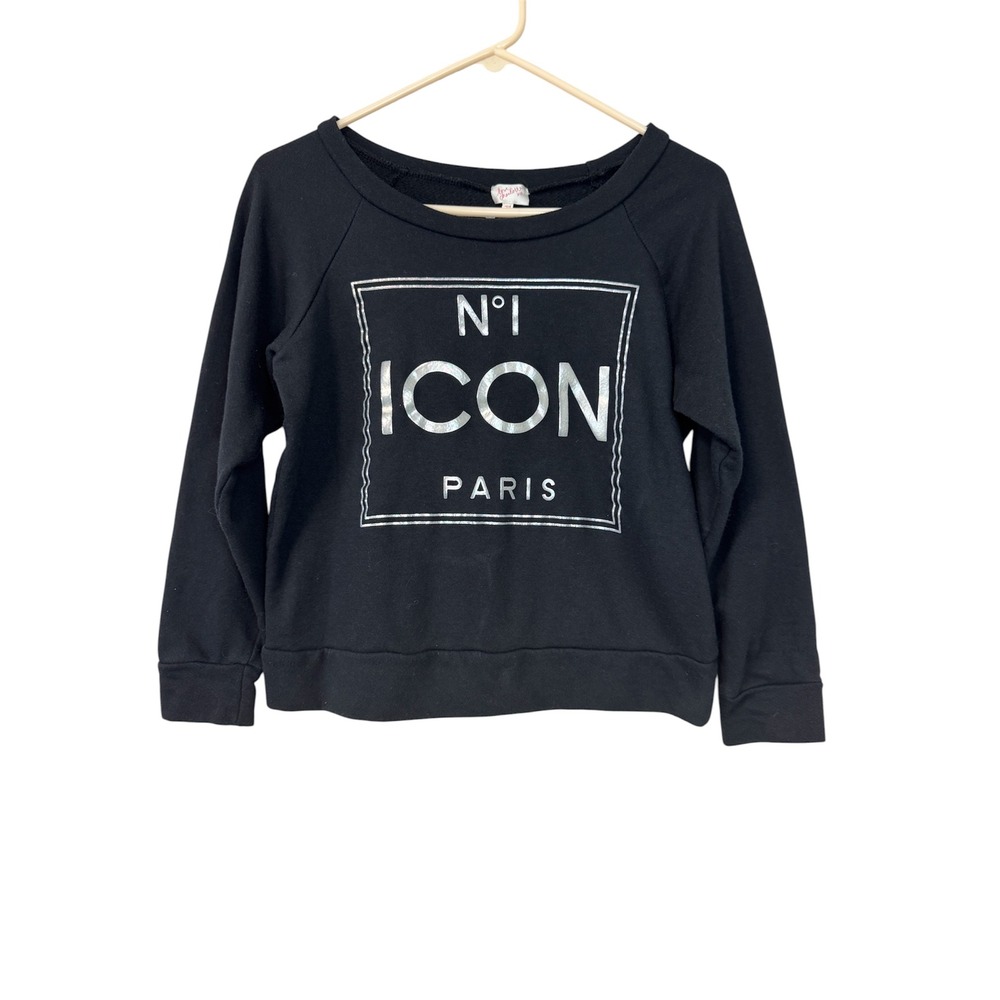 Love Charlotte xo Girls Black N1 ICON PARIS‎ Metallic Graphic Sweatshirt Large
